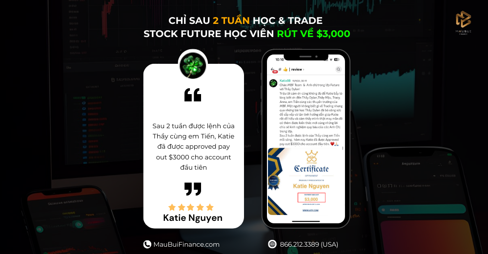 Chỉ sau 2 tuần học và trade Stock Future, học viên rút về account $3,000